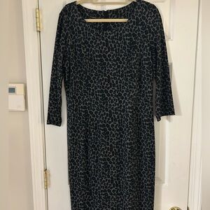 Talbots Black and Gray Animal Print Long Sleeve Dress